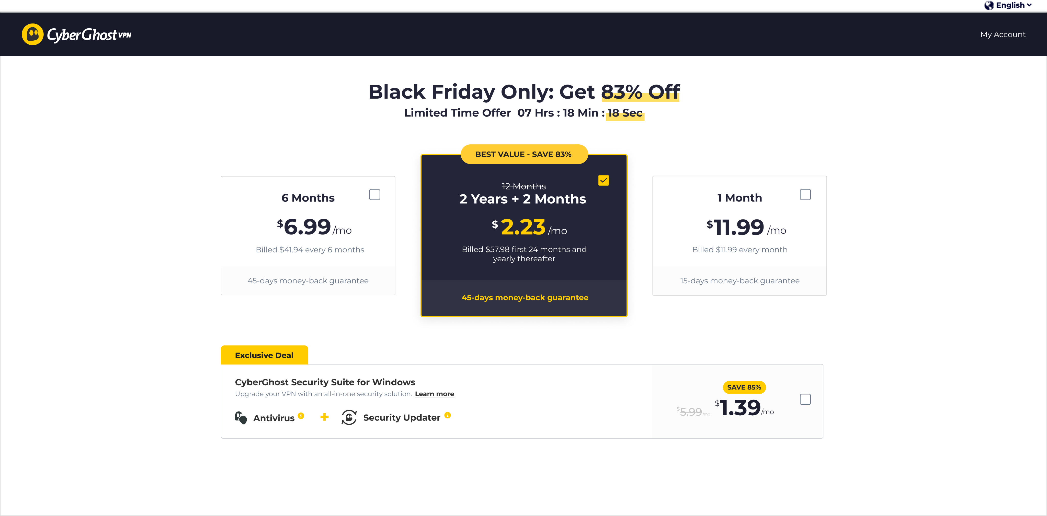 cyberghost pricing page
